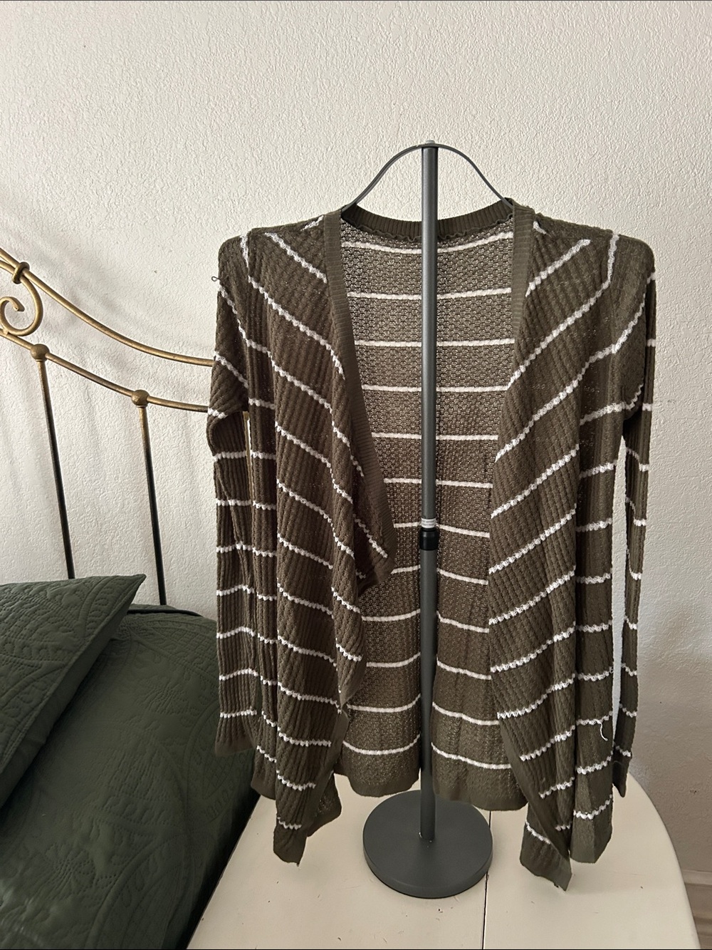 Women's Olive Green Striped Open-Front Cardigan - Picture 1 of 3